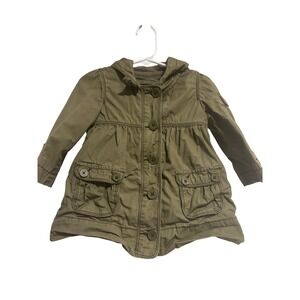 Baby Gap Toddler Girl Olive Green Utility Style Hooded Jacket 12 18 Months